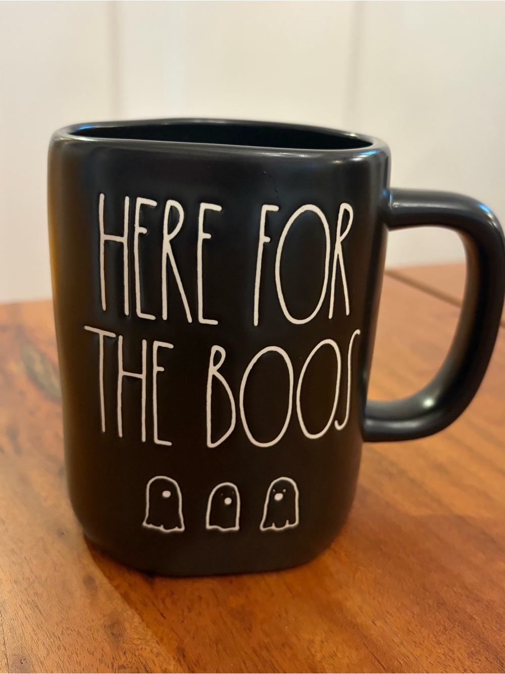 Rae Dunn Magenta "Here For The Boos" Black Halloween Mug Ghosts Farmhouse Chic